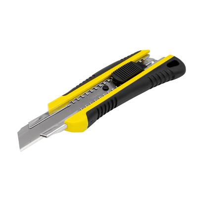 Brytbladskniv med Non-Slip gummigrepp, 18 mm bladbredd, automatisk låsning och magasin med 2 extra blad